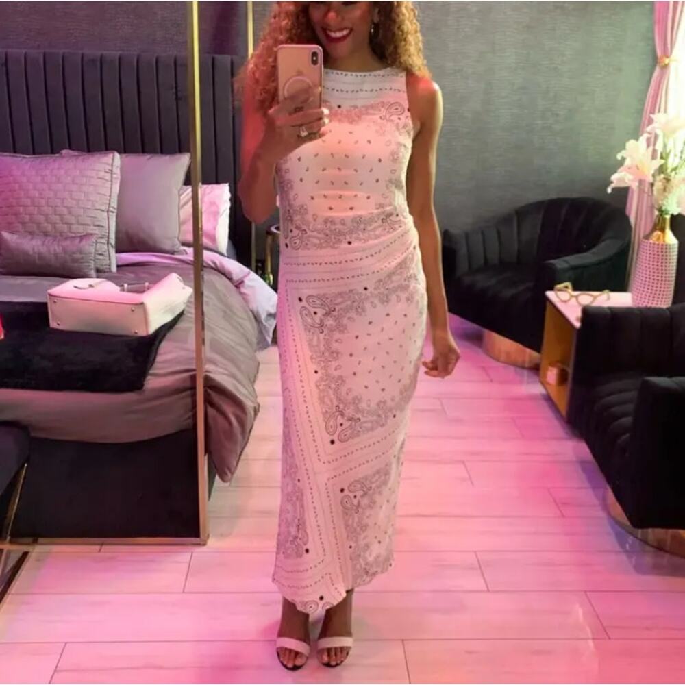 Third Form White Bandana Maxi Dress SIZE 8 Ruched Sheath Gown Designer $300 - Picture 10 of 16